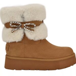 GUESS Women's Dowry Rhinestone Bow Cozy Winter Boots NWT ❄️